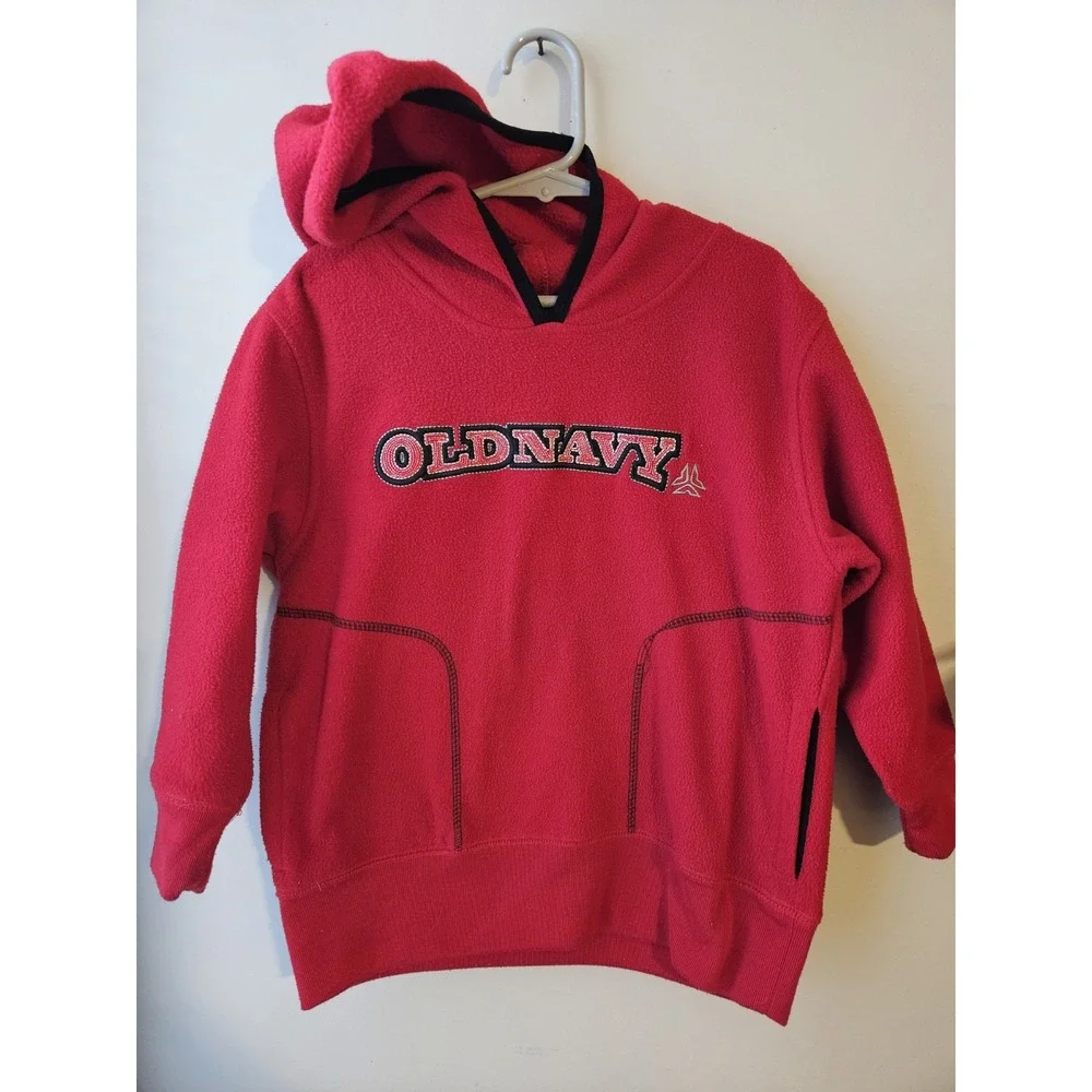 Old Navy Kids XS Red‎ Fleece Hoodie Y2K Style Embroidered Logo